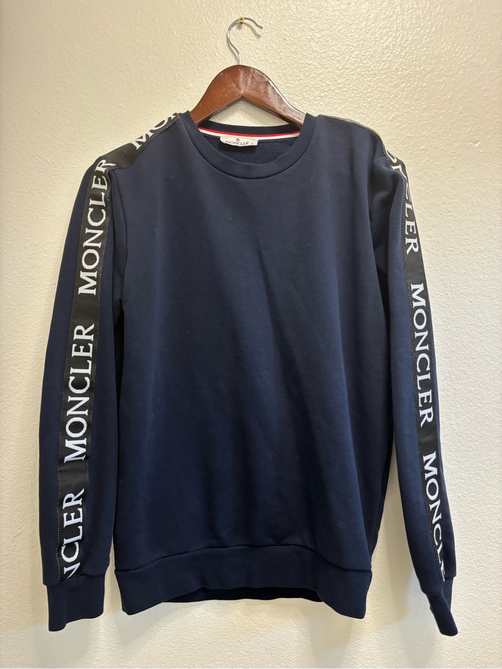 Moncler Navy Crewneck Sweatshirt with Contrast Logo Tape